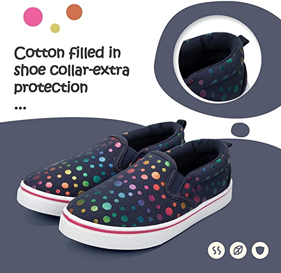 Canvas Shoes for Girls Kids Slip on Casual or Formal – Polka Dot Detail